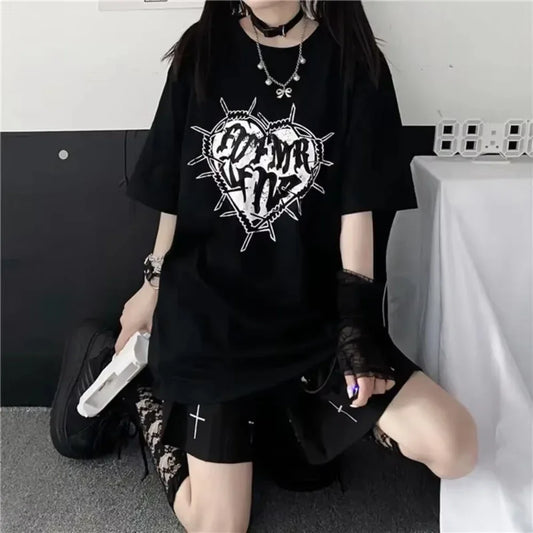 Gothic Vintage Print Black T-shirt