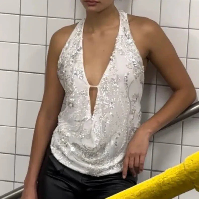 Sequin Sparkly Sleeveless Shirt Cami Top