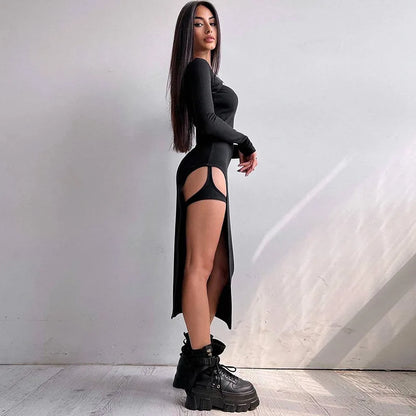 Hollow Split Knit Y2K Midi Dress