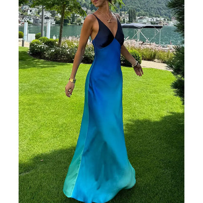 Gradient Contrast Color Adjustable Strap A-line Slip Dress