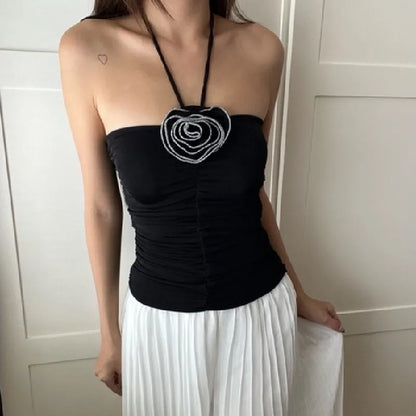 Pleated Flower Tube Sleeveless Cami Top