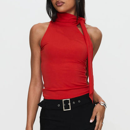 Y2K Mock Neck Solid Color Slim Fit Cami Top
