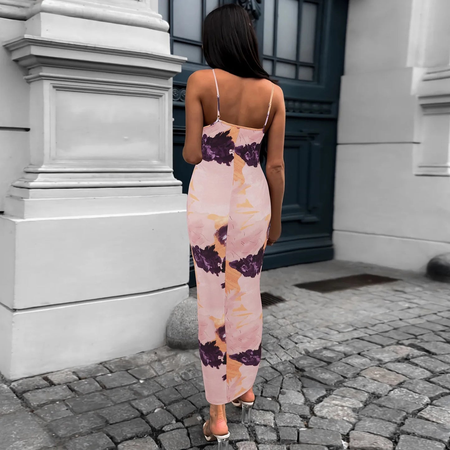 Slim Fit Bag Hip Print Long Sleeve Midi Dress