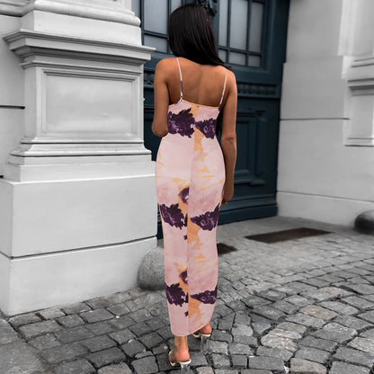 Slim Fit Bag Hip Print Long Sleeve Midi Dress