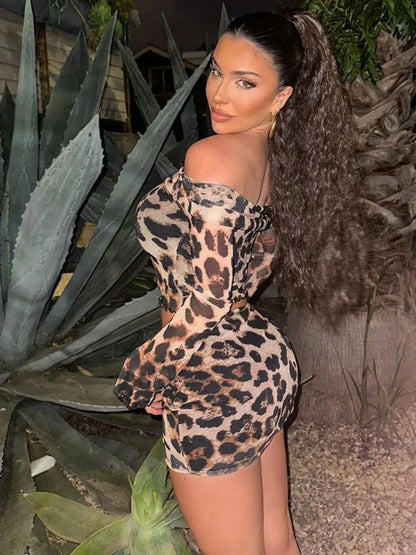 Leopard Off-shoulder Mini Knit Set