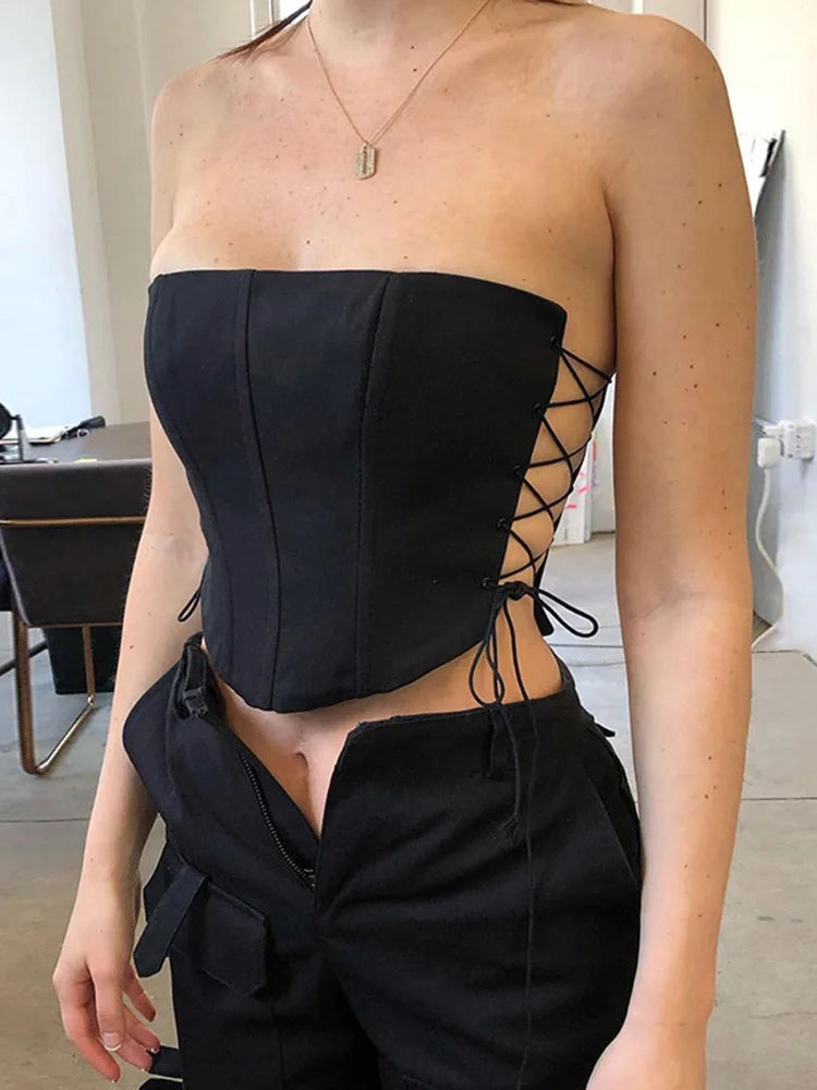 Lace Up Sexy Bustier Crop Strapless
