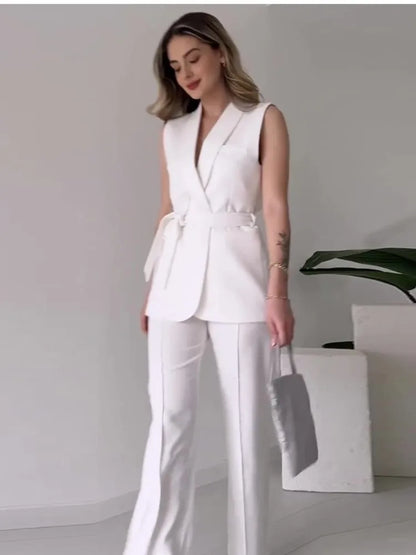 Sleeveless Long Pant Slim Suit