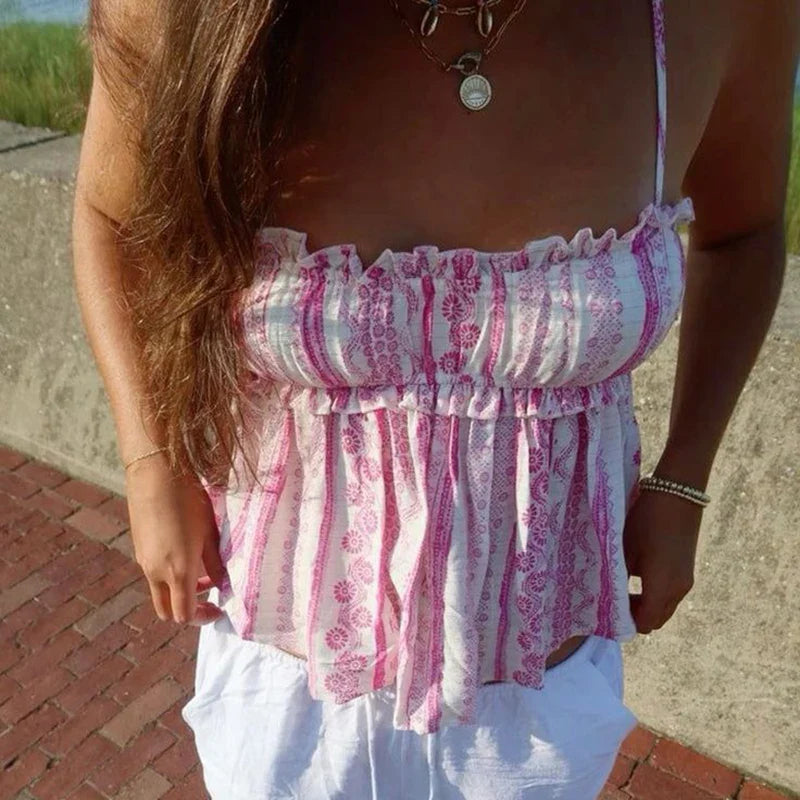 Peplum Spaghetti Strap Boho Aesthetic Cami Top