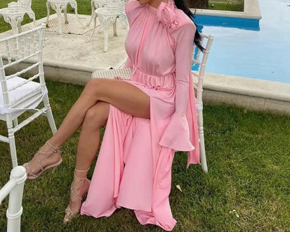 Hollow Flower Long Sleeve Maxi Dress