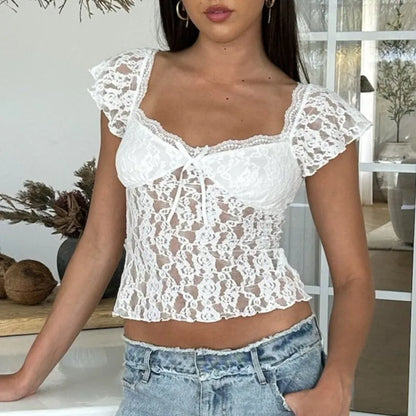 Lace Sweetheart Neck Crop Top