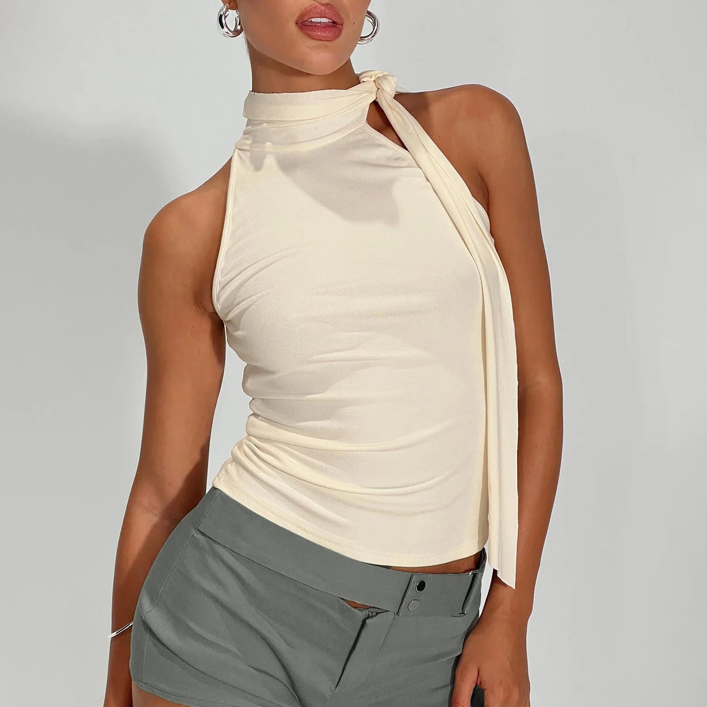 Y2K Mock Neck Solid Color Slim Fit Cami Top