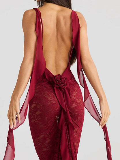 Trailing Flowing Skirt Patchwork Lace Dress