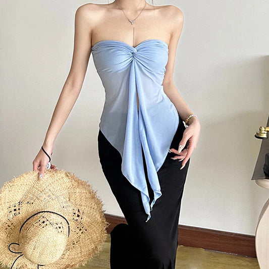 Leopard Print Asymmetrical Strapless