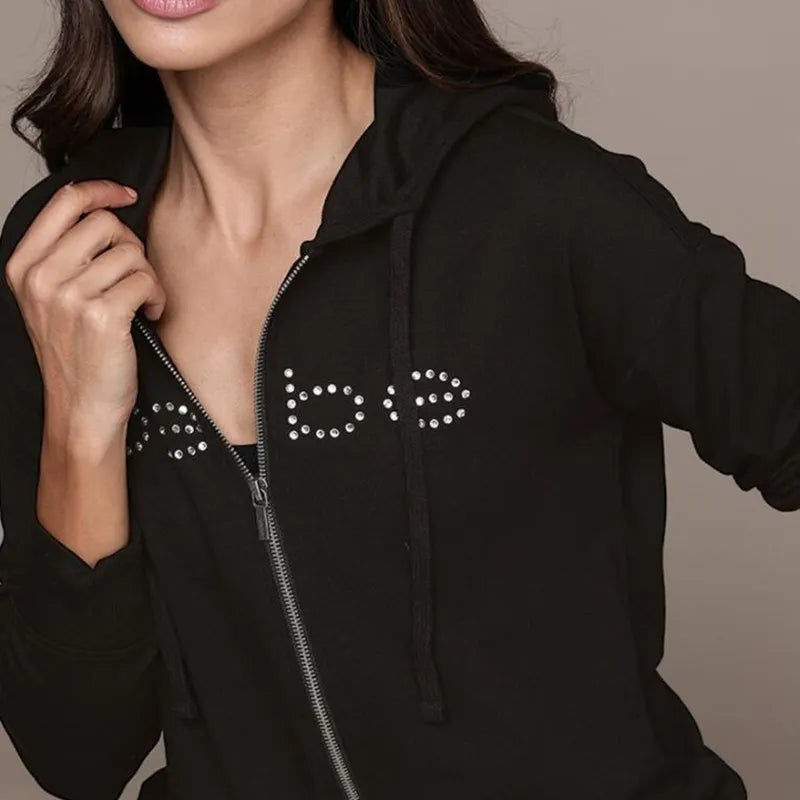 Rhinestone Pink Zipper Hoodie
