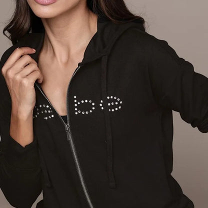 Rhinestone Pink Zipper Hoodie