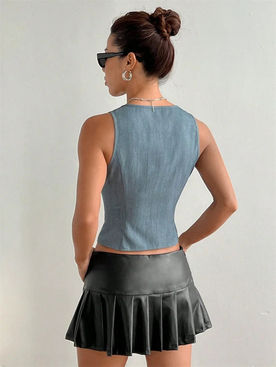 Solid Lace-up V-neck Blouse