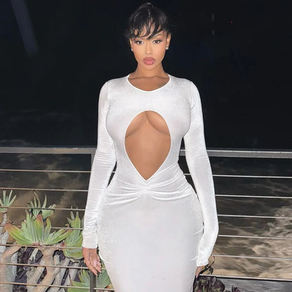 Velvet Pleated Bodycon Maxi Party Dress