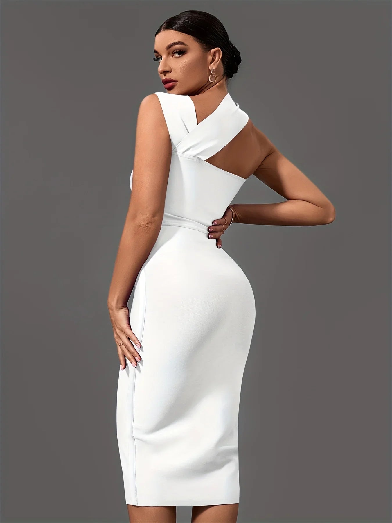 White Bandage Halter Cut Out Party Work Dress