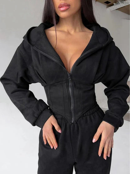 Fish Bone Zipper Slim Hoodie