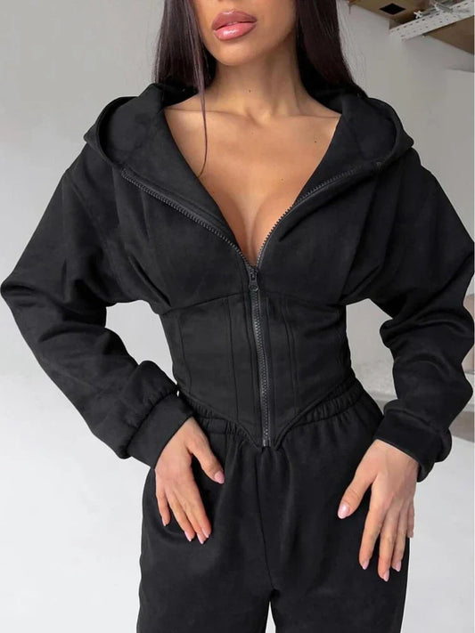 Fish Bone Zipper Slim Hoodie