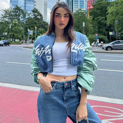 Pleated Letter Racer Crop Jacket