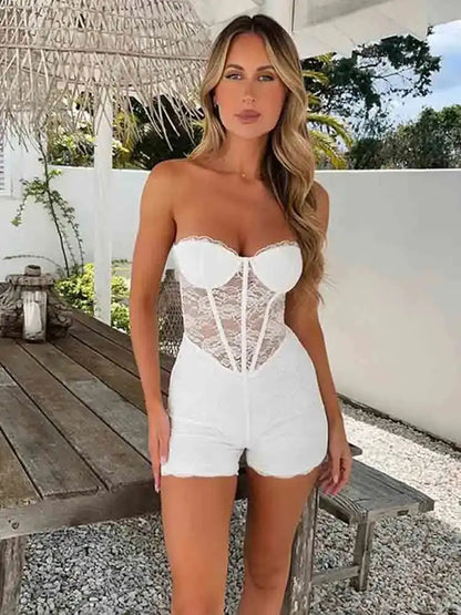 White Lace Ruffle Hollow Out Romper