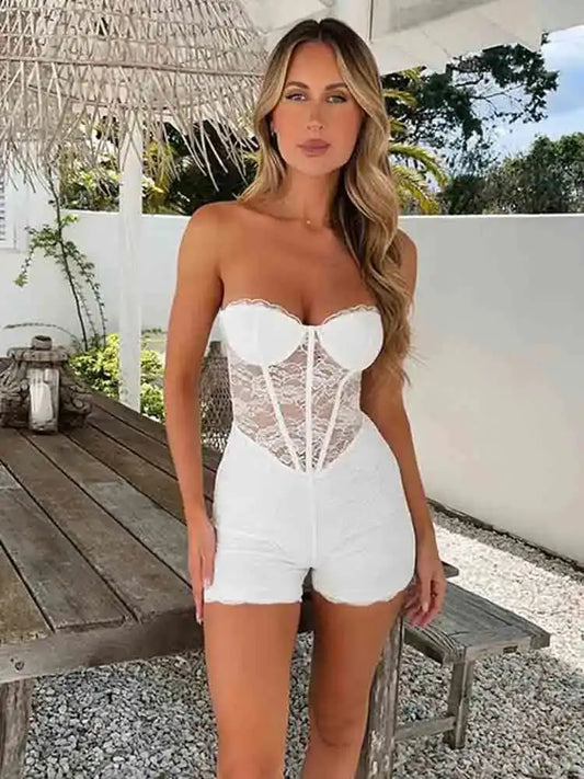 White Lace Ruffle Hollow Out Romper