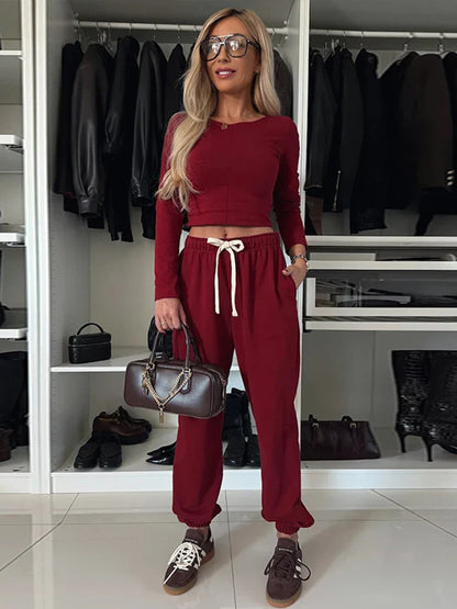 Lace Up Loose Sleeve Two Piece Pants Set
