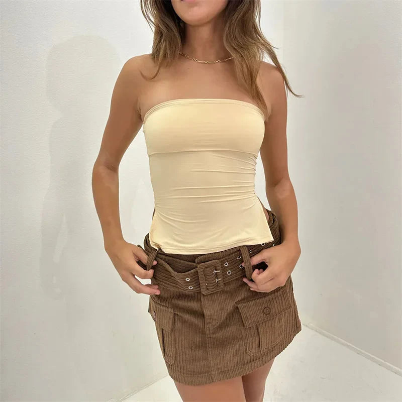 Solid Color Off-Shoulder Strapless