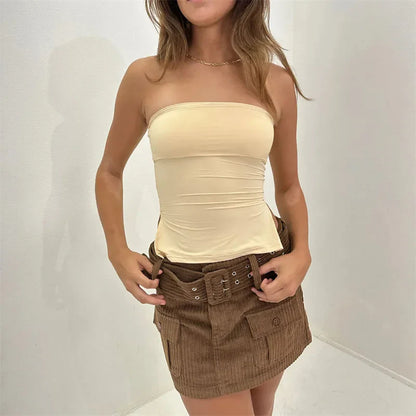 Solid Color Off-Shoulder Strapless