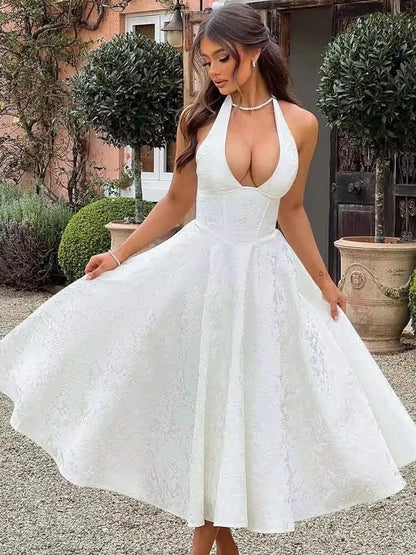 Jacquard Bow Strapless Backless Mini Dress