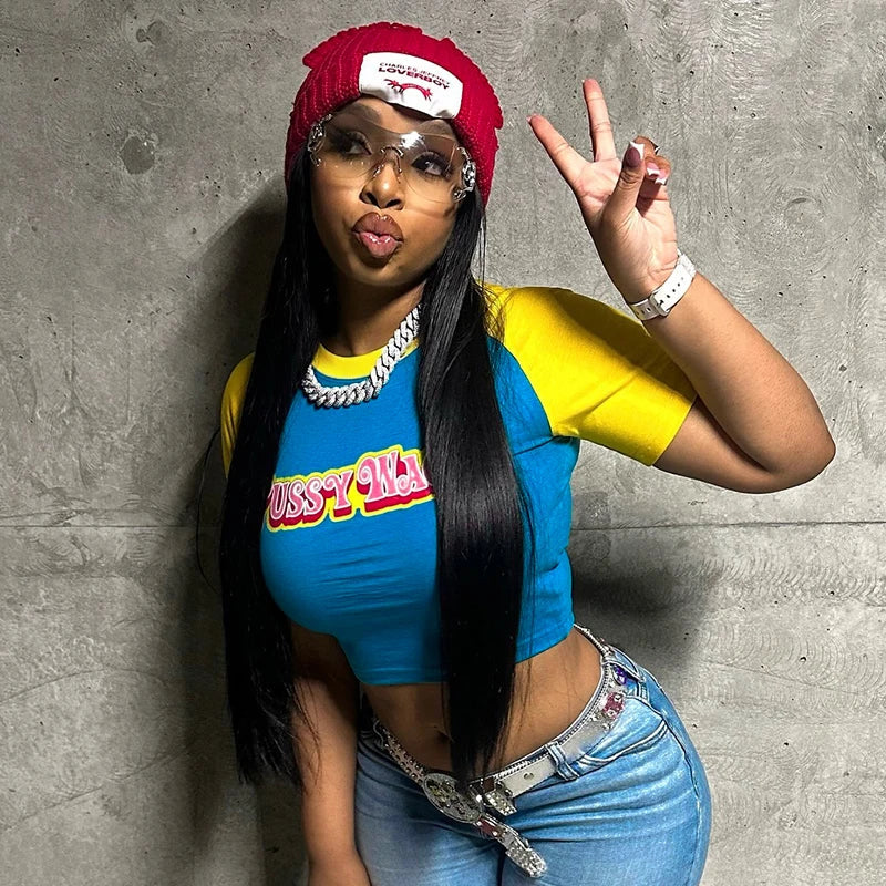 Color Clash Round Neck Spice Girls Crop Top