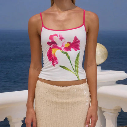 Y2K Vintage Floral Print Spaghetti Strap Slim Cami Top