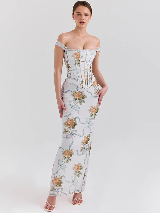 Off Shoulder Vintage Bodycon Floral Dress