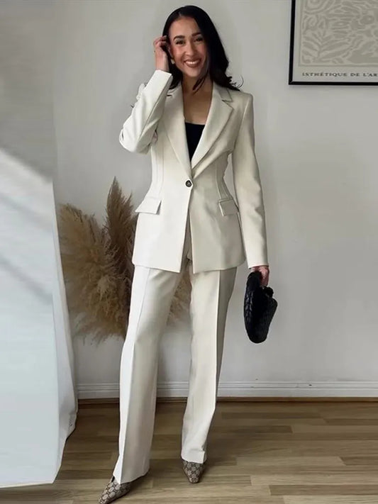 Solid Pocket Flare Pant Suit