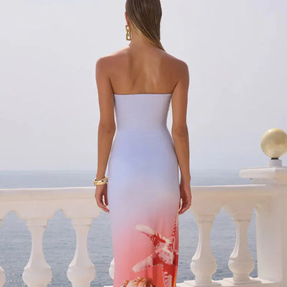 Hollow Slash Neck Sheath Floral Dress