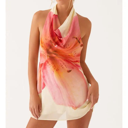 Cowl Neck Layered Party Floral Dress