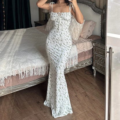 Tie-up Split Spaghetti Floral Dress