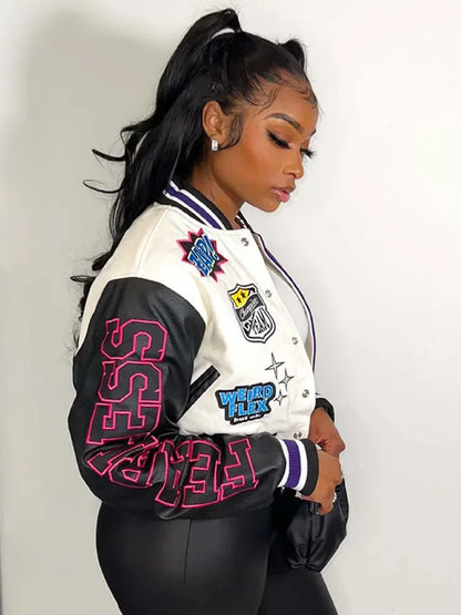 Colorblock Cropped Baseball Jacket