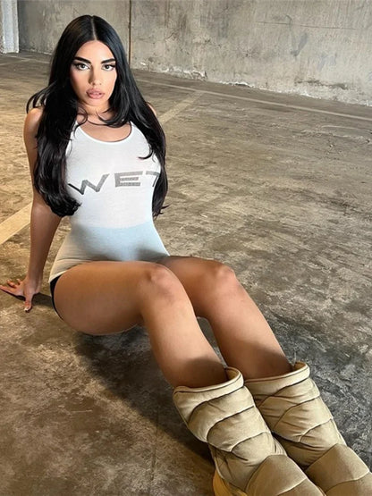 Sleeveless Letter Print Rave Sheer Top