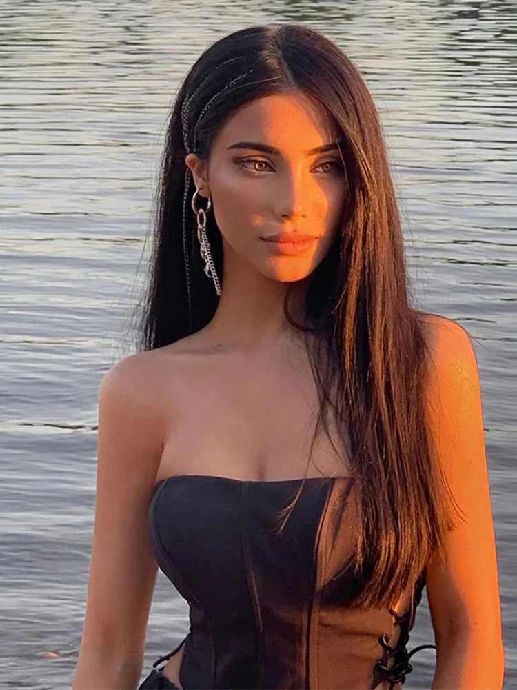 Lace Up Sexy Bustier Crop Strapless