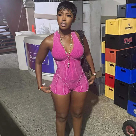 Zipper Striped Sleeveless Sporty Romper