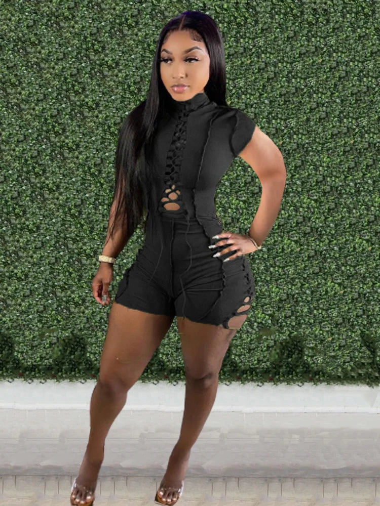 Green Short Sleeve Bandage Romper