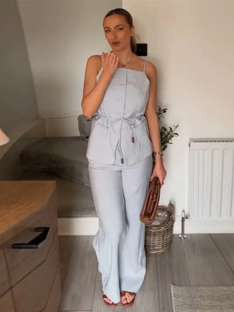 Lace-Up Backless Pant Suit