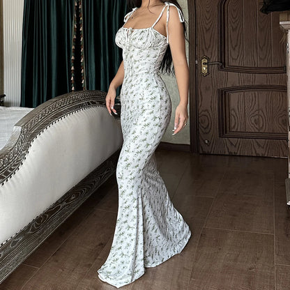 Tie-up Split Spaghetti Floral Dress