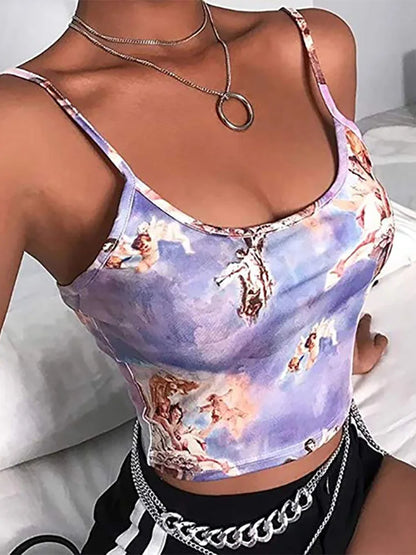 Angel Print Sling Cropped Navel Camisole Cami Top