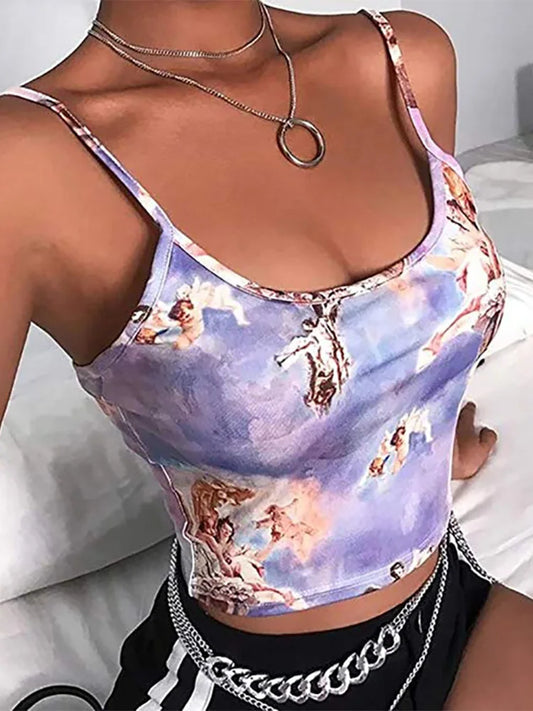 Angel Print Sling Cropped Navel Camisole Cami Top