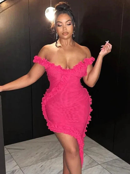 Ruffles Mesh Sleeveless Backless Party Dress