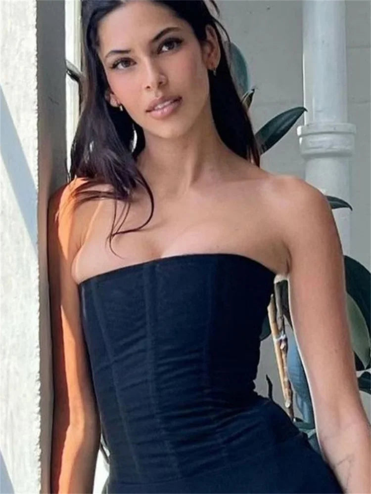 Mesh Backless Elegant Patchwork Strapless