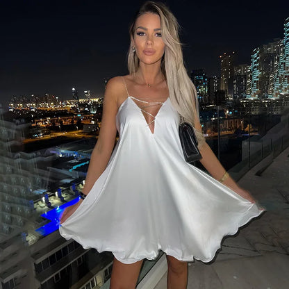 Diamond Strap Satin Orange Mini Dress